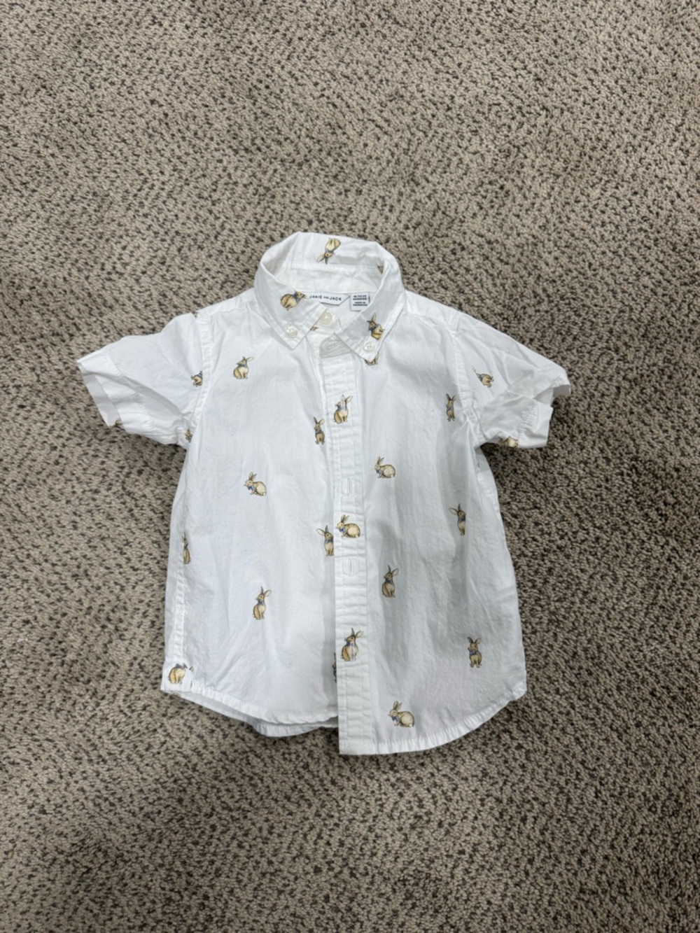 Janie and Jack White Button-Down Shirt with Yellow Bunny Embroidery